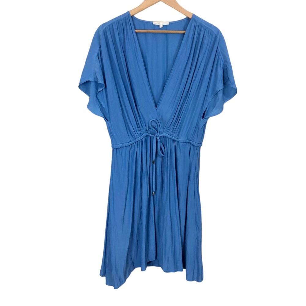 Maje Satin V-Neck Drawstring Waist Mini Dress in Light Blue Size Large